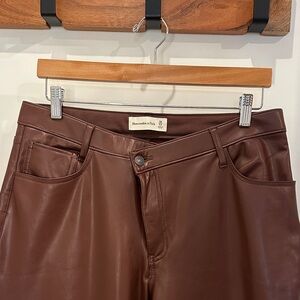 Abercrombie & Fitch Curve Love Pants in Vegan Leather with Criss Cross Waistband